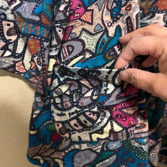 Parsley & Sage Swing Pocket Top 3/4 Sleeve Womens 2X Colorful Art Lagenlook Boho - Picture 5 of 8